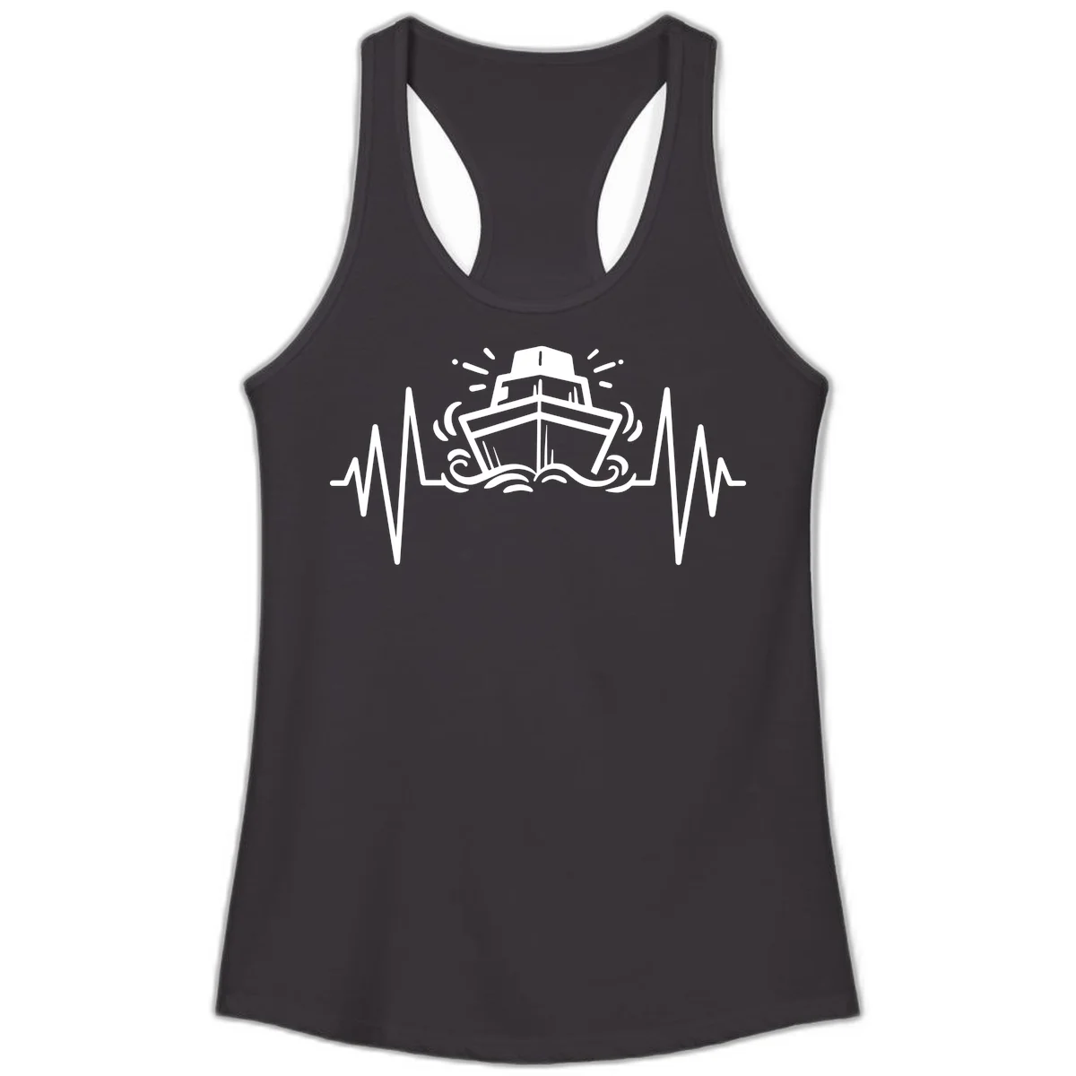 Cruise Ship Heartbeat Ladies Racerback Tank in Black