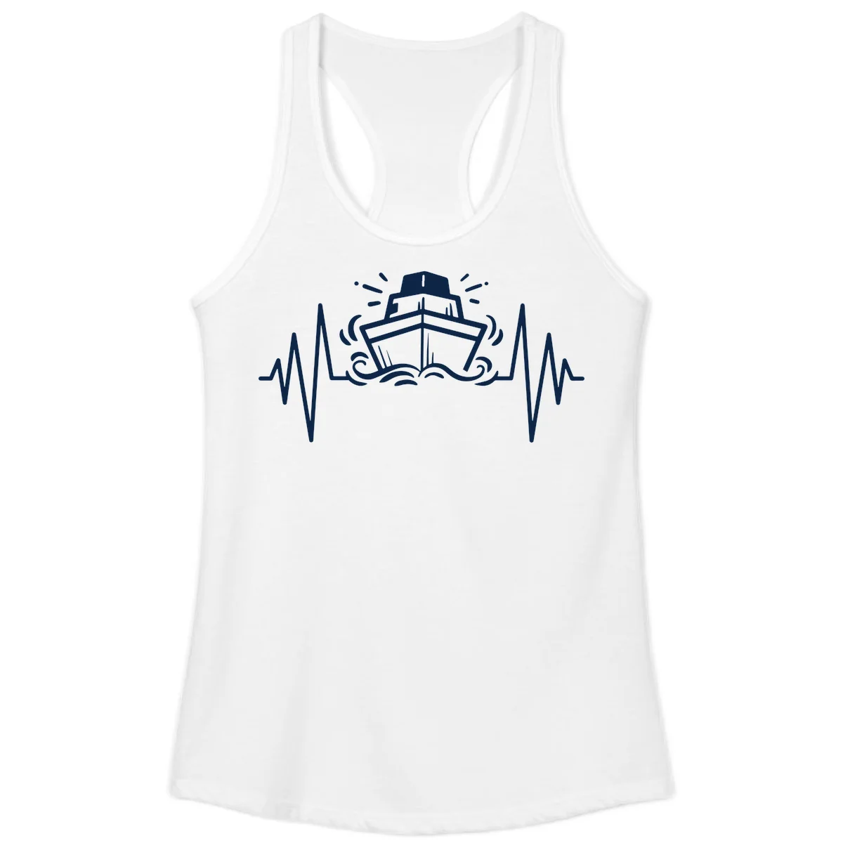 Cruise Ship Heartbeat Ladies Racerback Tank in White