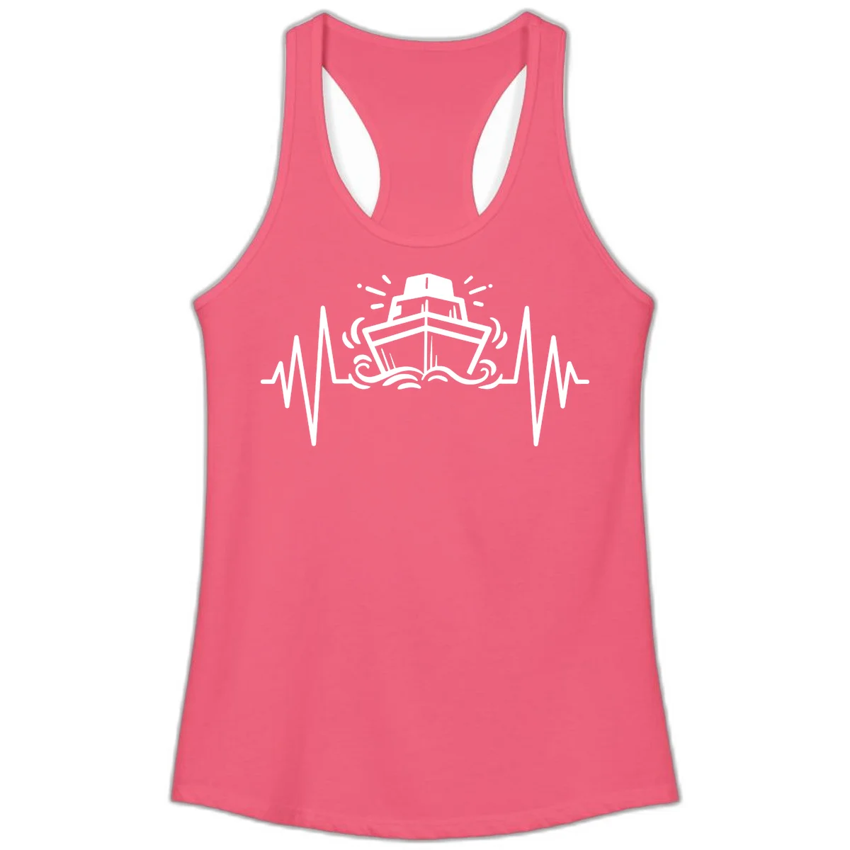 Cruise Ship Heartbeat Ladies Racerback Tank in Hot Pink