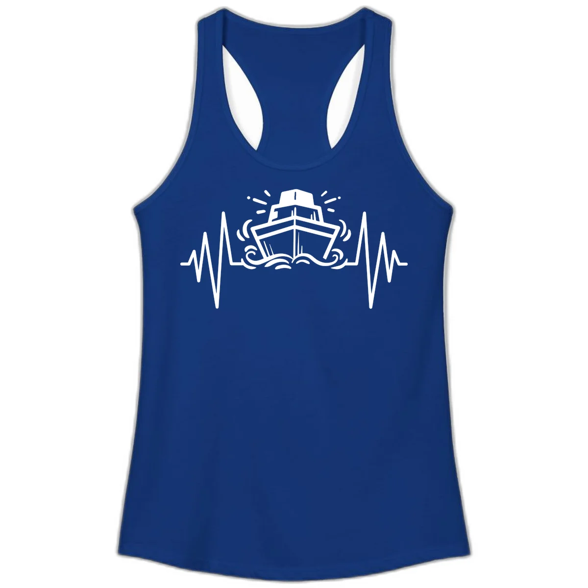 Cruise Ship Heartbeat Ladies Racerback Tank in Solid Royal
