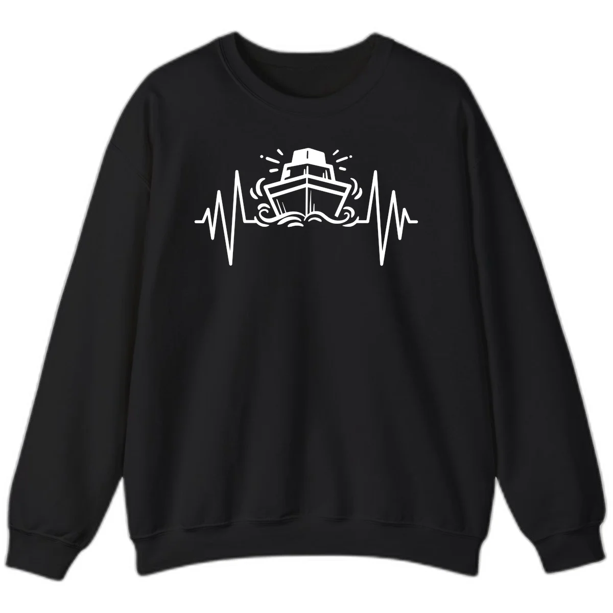 Cruise Ship Heartbeat Crewneck Sweatshirt in Black