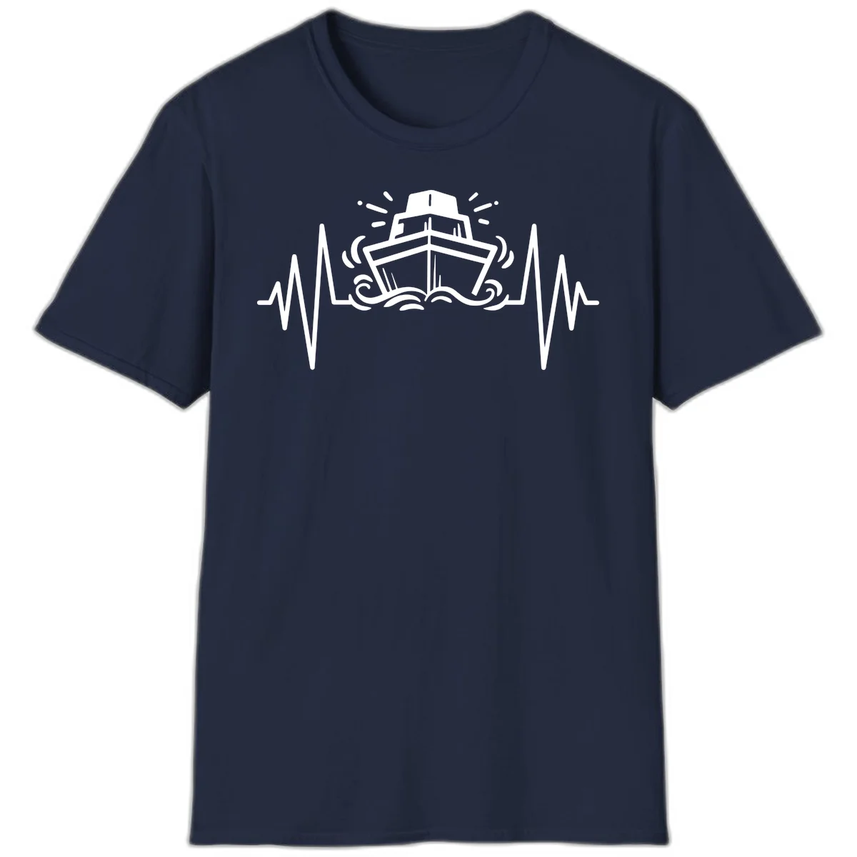 Cruise Ship Heartbeat Nautical Vacation T-Shirt in Navy
