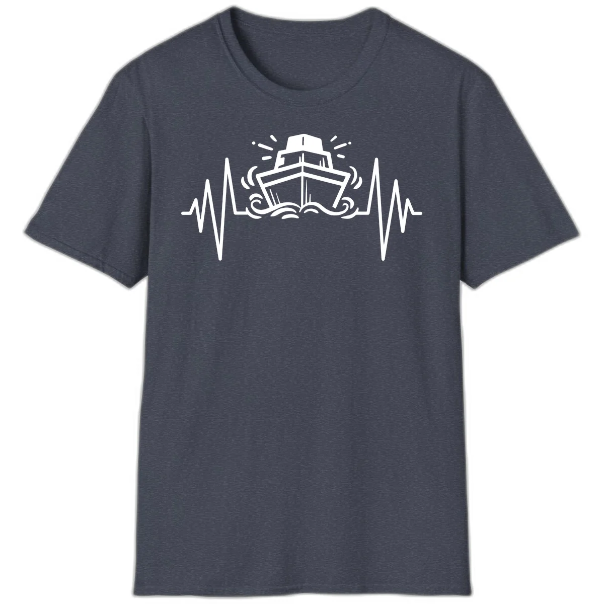 Cruise Ship Heartbeat Nautical Vacation T-Shirt in Heather Navy