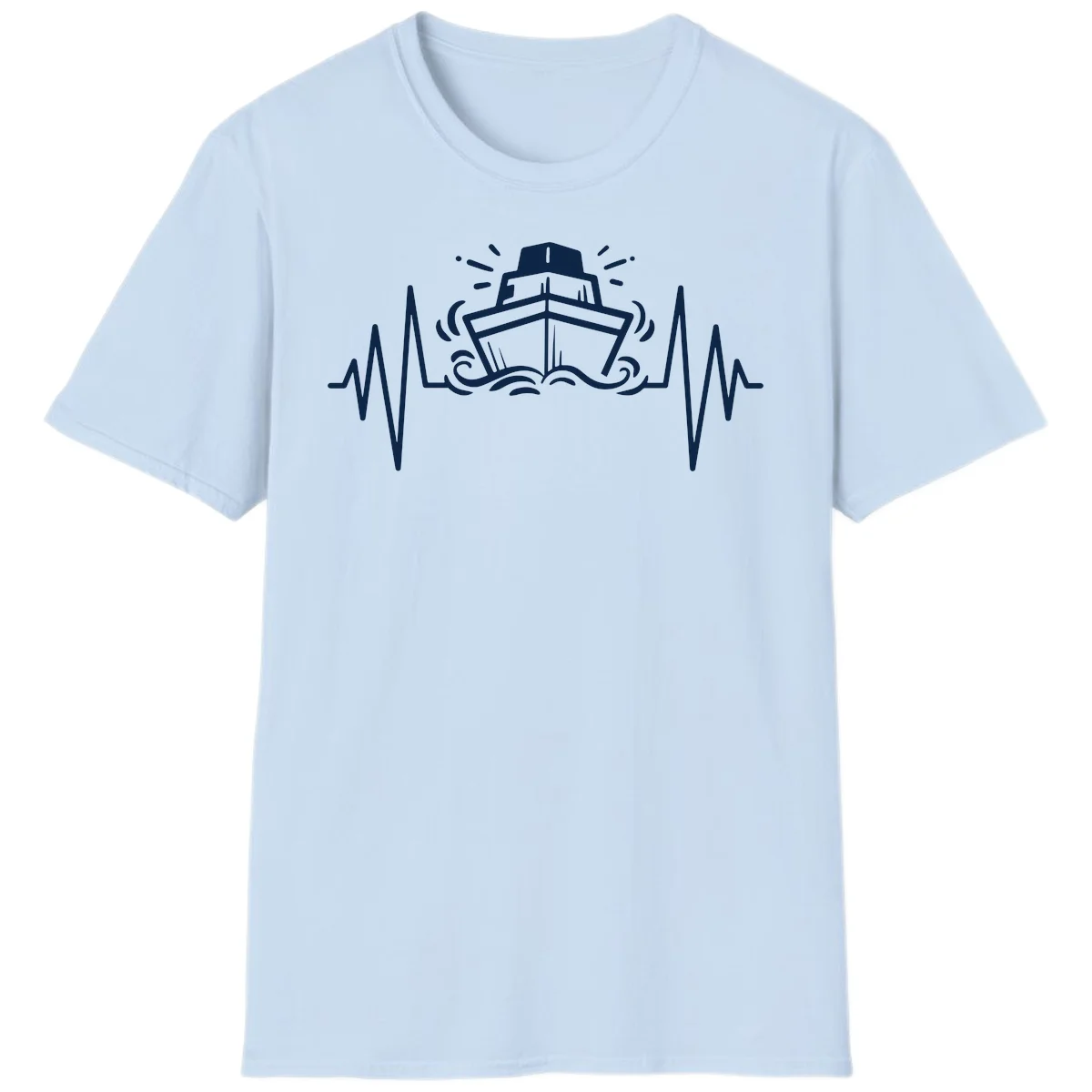 Cruise Ship Heartbeat Nautical Vacation T-Shirt in Light Blue