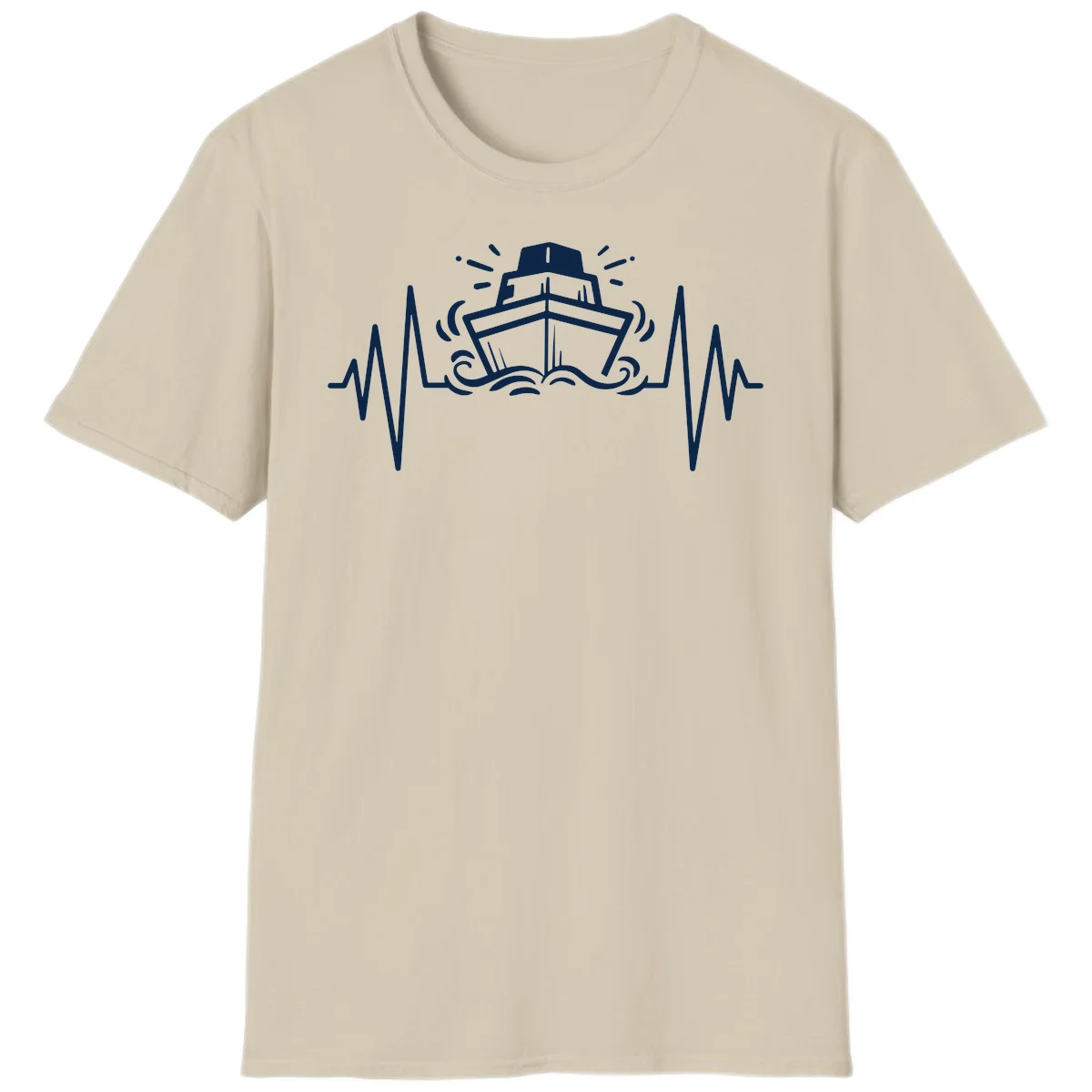 Cruise Ship Heartbeat Nautical Vacation T-Shirt in Sand