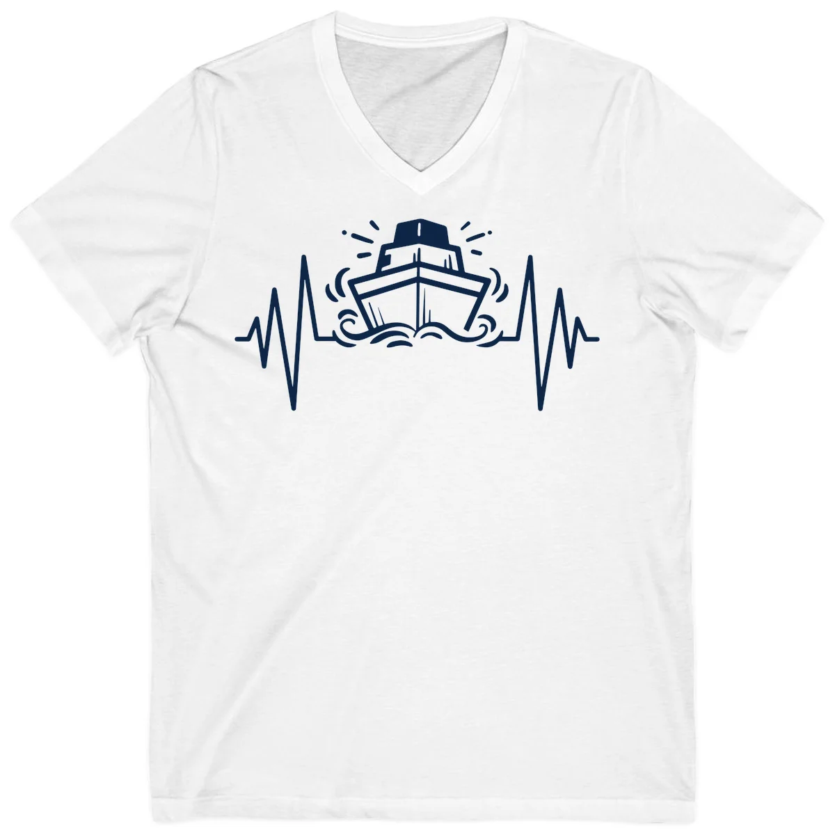 Cruise Ship Heartbeat Nautical V-Neck T-Shirt in White