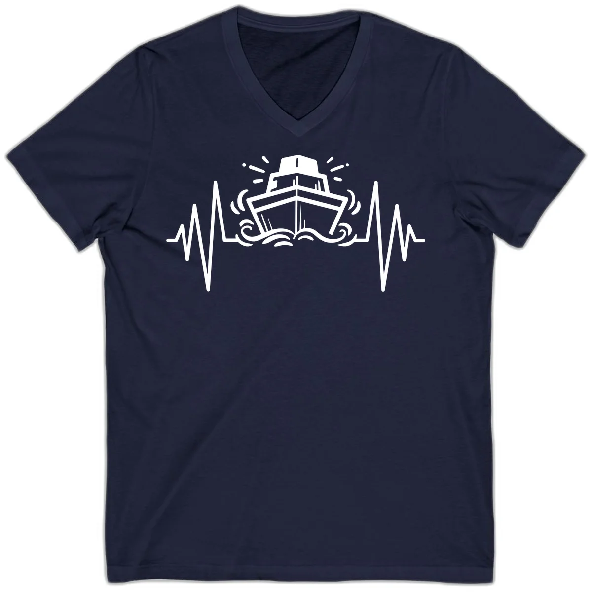 Cruise Ship Heartbeat Nautical V-Neck T-Shirt in Navy