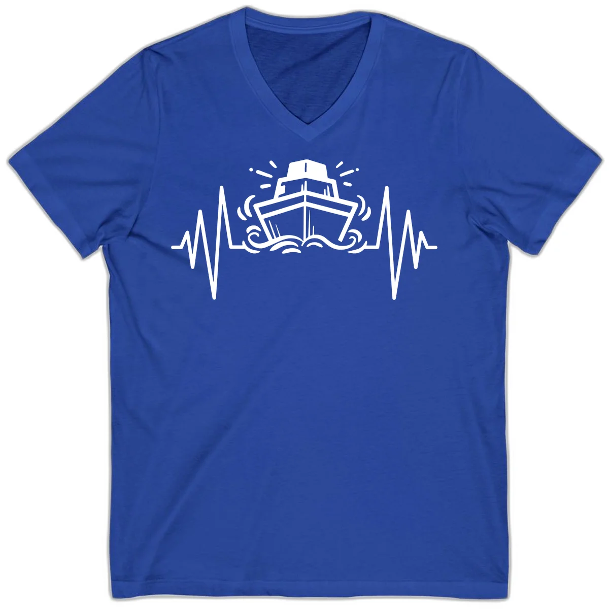 Cruise Ship Heartbeat Nautical V-Neck T-Shirt in True Royal