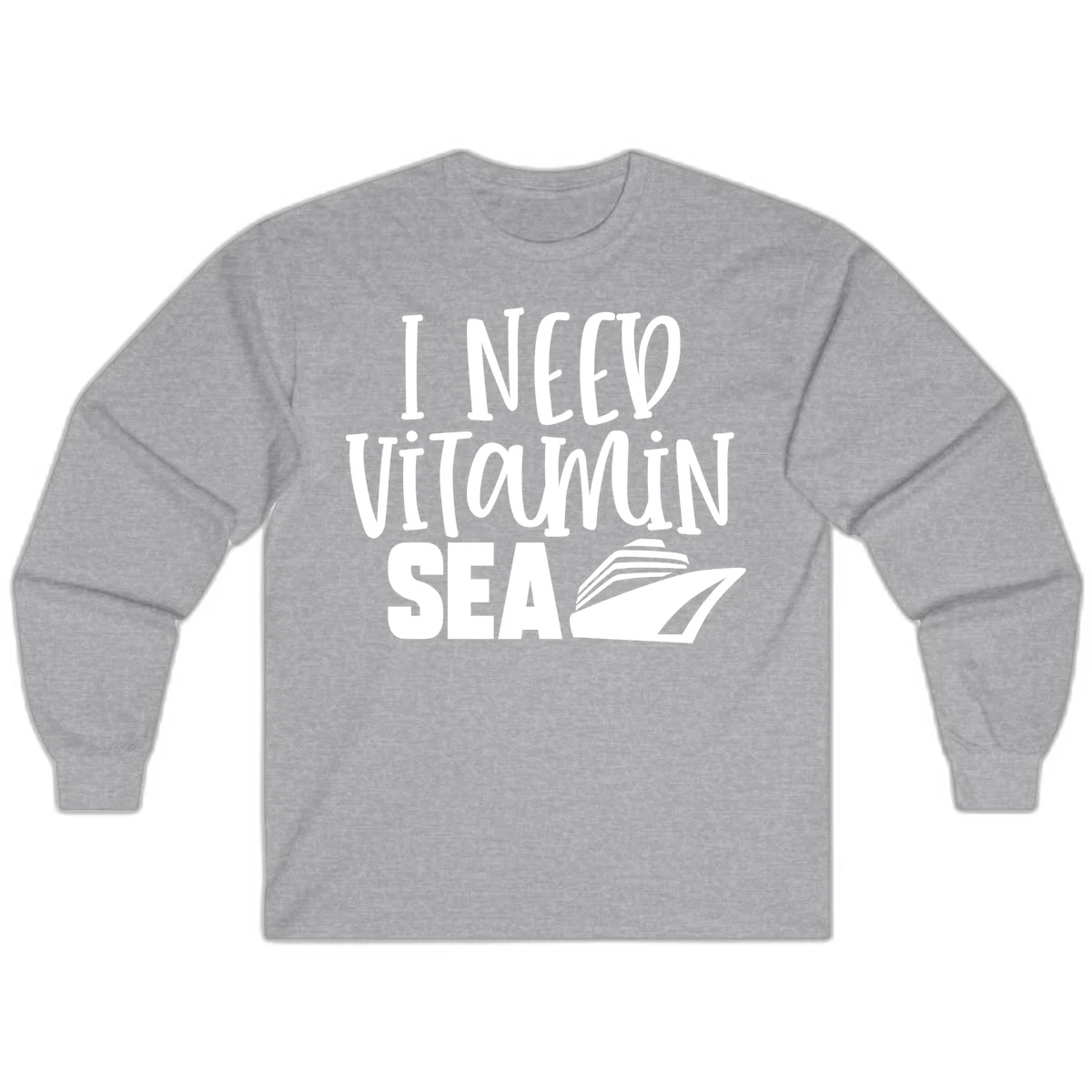 I Need Vitamin Sea Long Sleeve Tee in Sport Grey