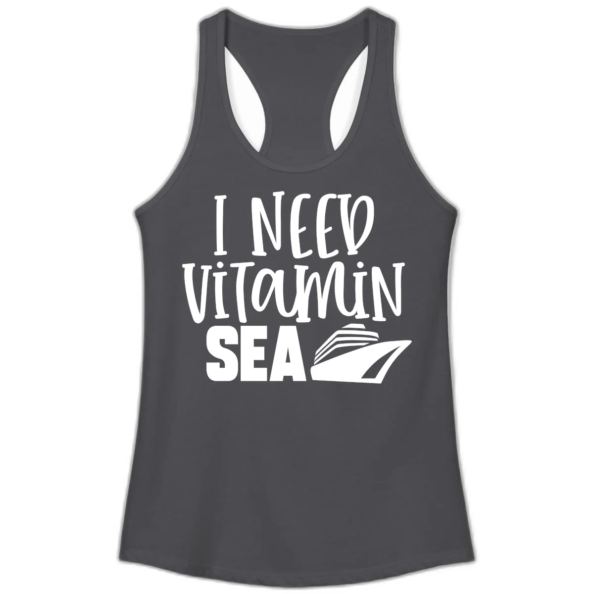 I Need Vitamin Sea Ladies Tank in Solid Dark Gray