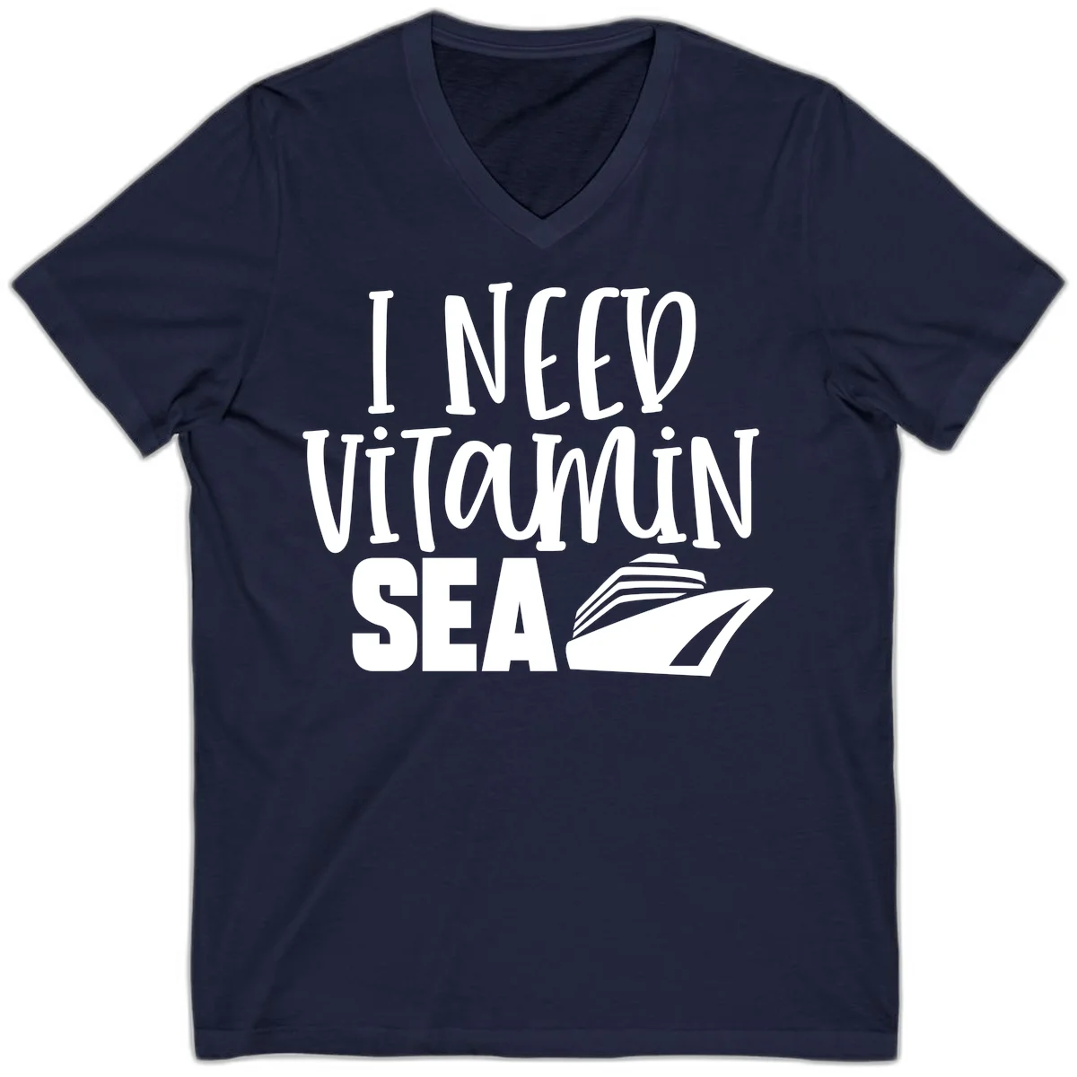 I Need Vitamin Sea V-Neck Tee in Navy