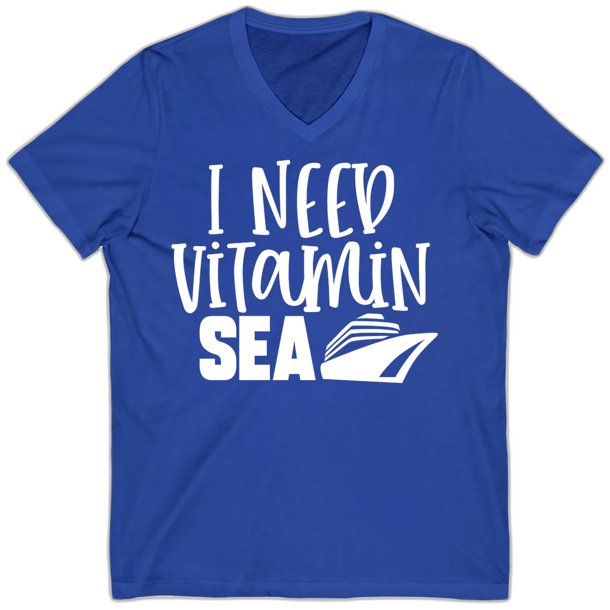 I Need Vitamin Sea V-Neck Tee in True Royal