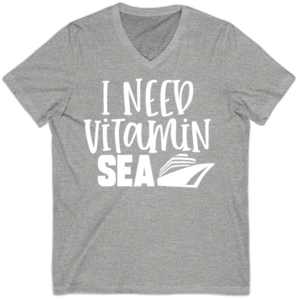 I Need Vitamin Sea V-Neck Tee in Athletic Heather