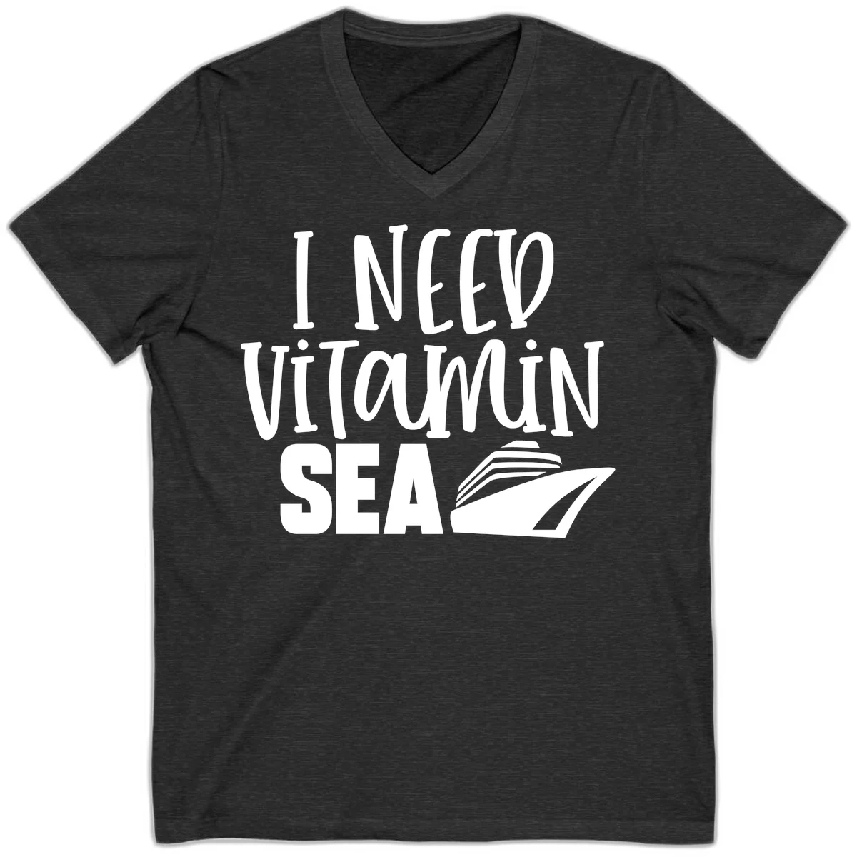 I Need Vitamin Sea V-Neck Tee in Dark Grey Heather