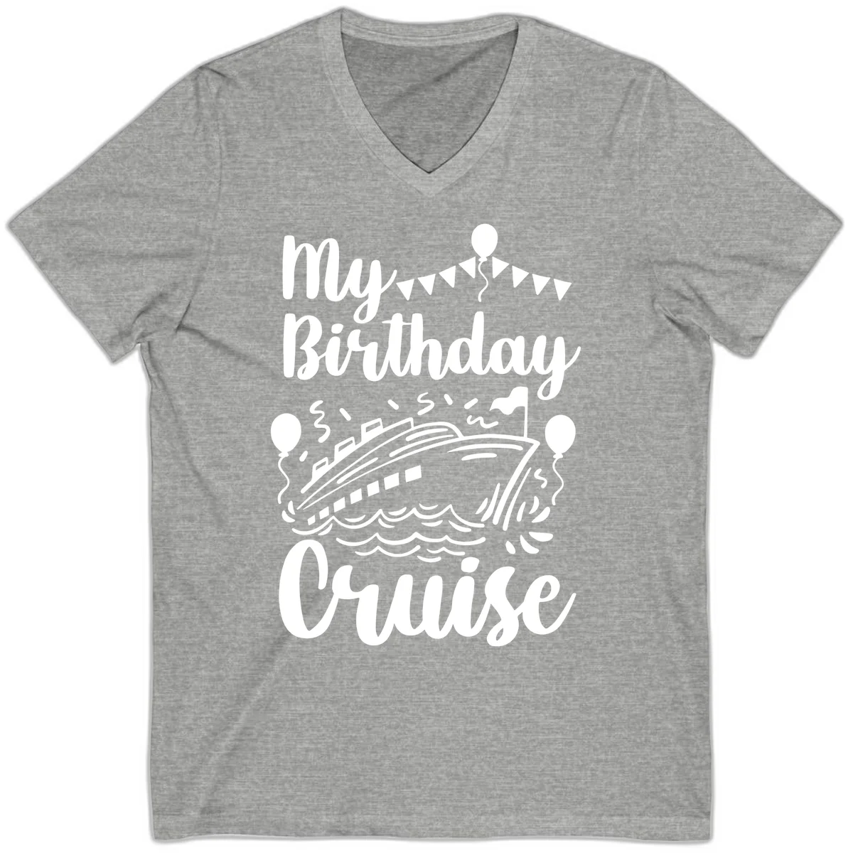 My Birthday Cruise V-Neck in Athletic Heather