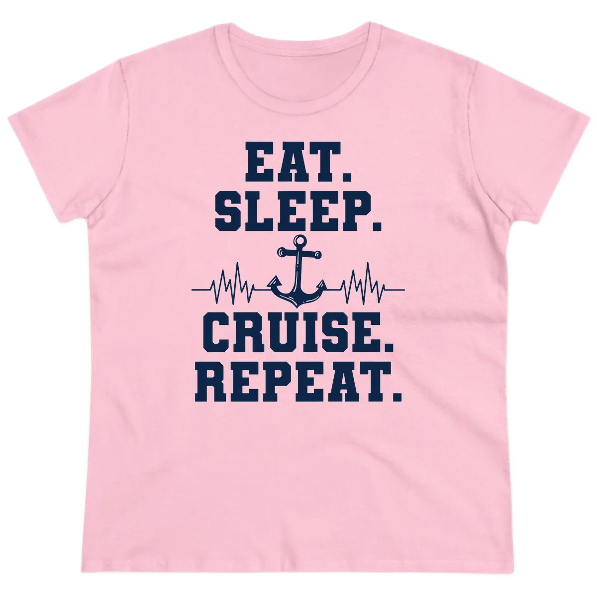Eat Sleep Cruise Repeat Ladies Tee in Light Pink