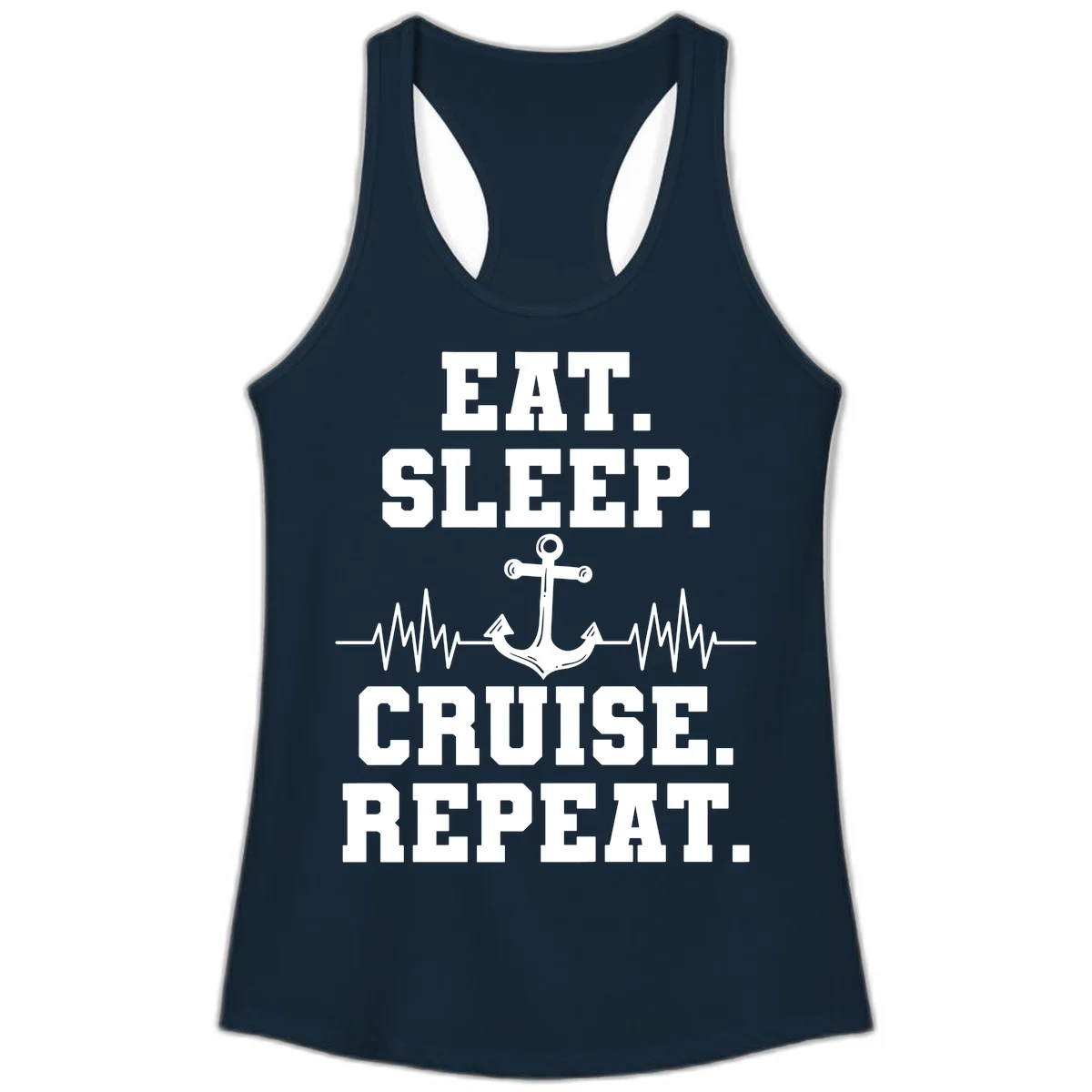 Eat Sleep Cruise Repeat Ladies Tank in Solid Midnight Navy