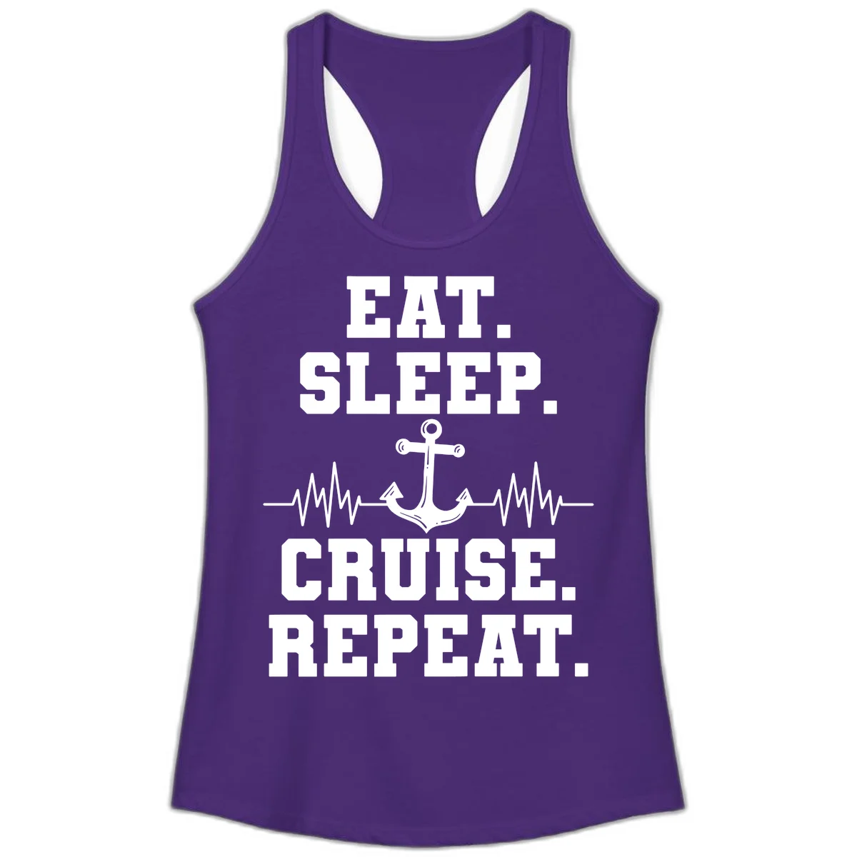 Eat Sleep Cruise Repeat Ladies Tank in Solid Purple Rush