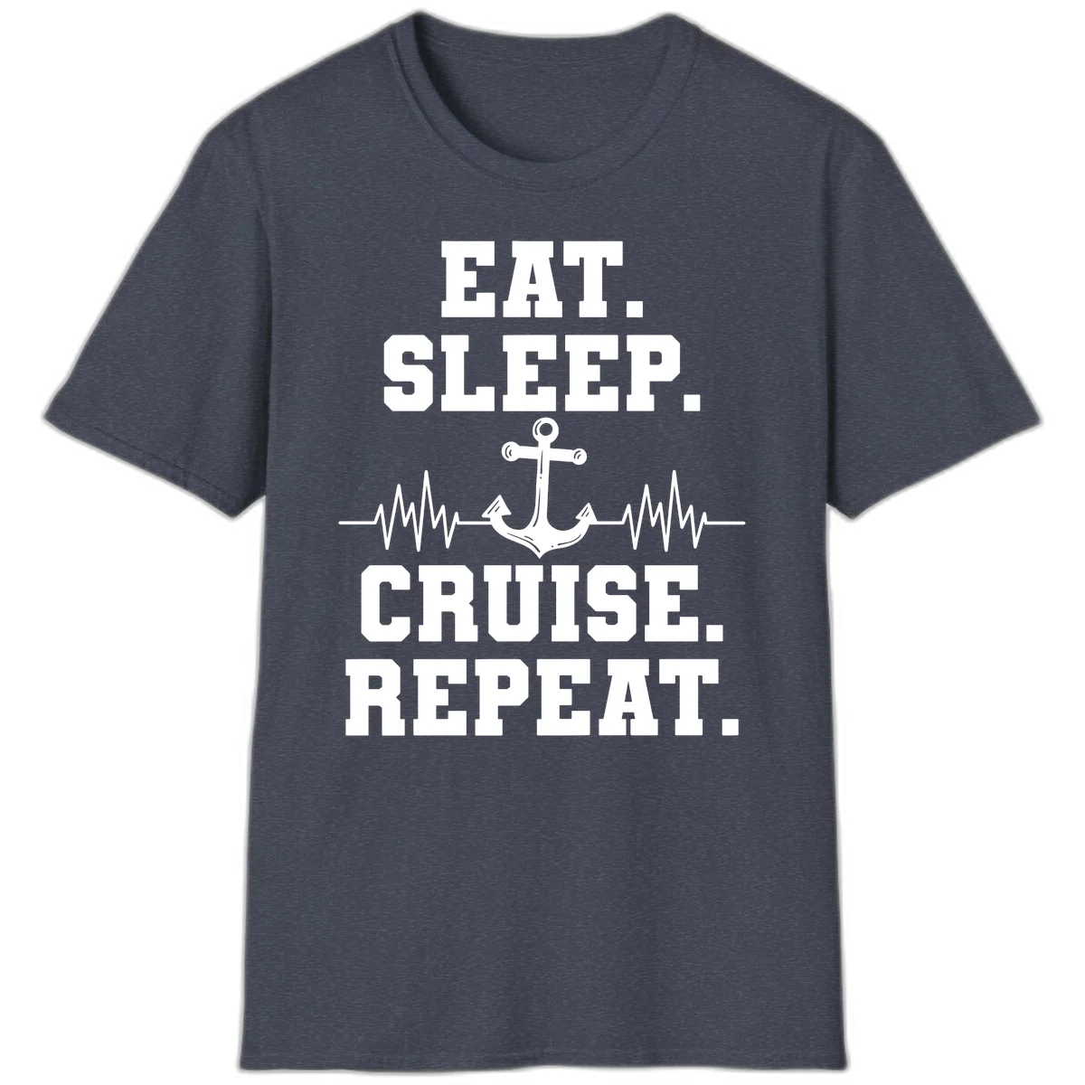 Eat Sleep Cruise Repeat T-Shirt in Heather Navy