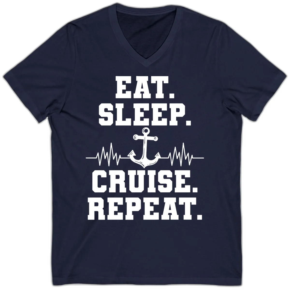 Eat Sleep Cruise Repeat V-Neck in Navy