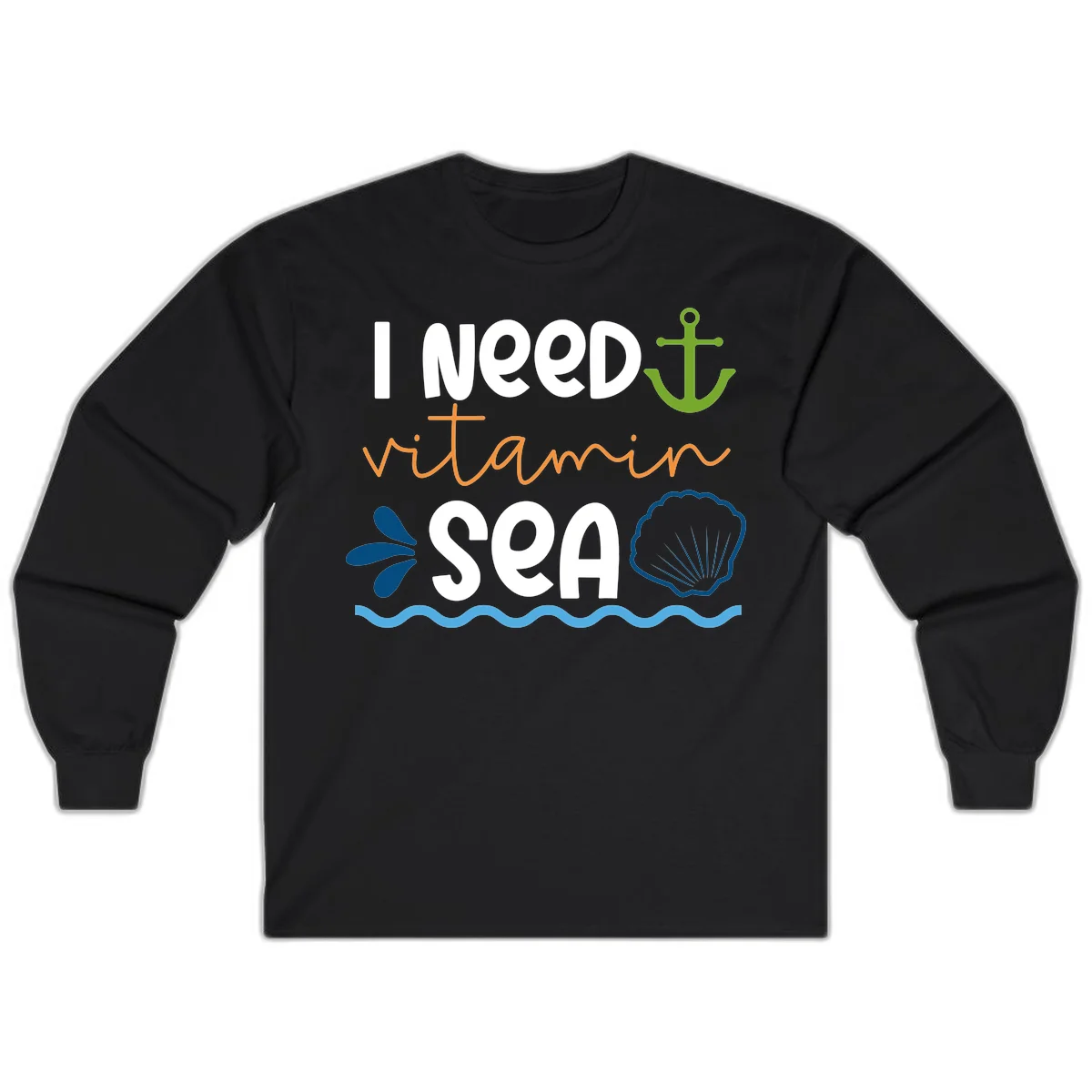 I Need Vitamin Sea Long Sleeve Cruise Shirt for Ocean Trips in Black