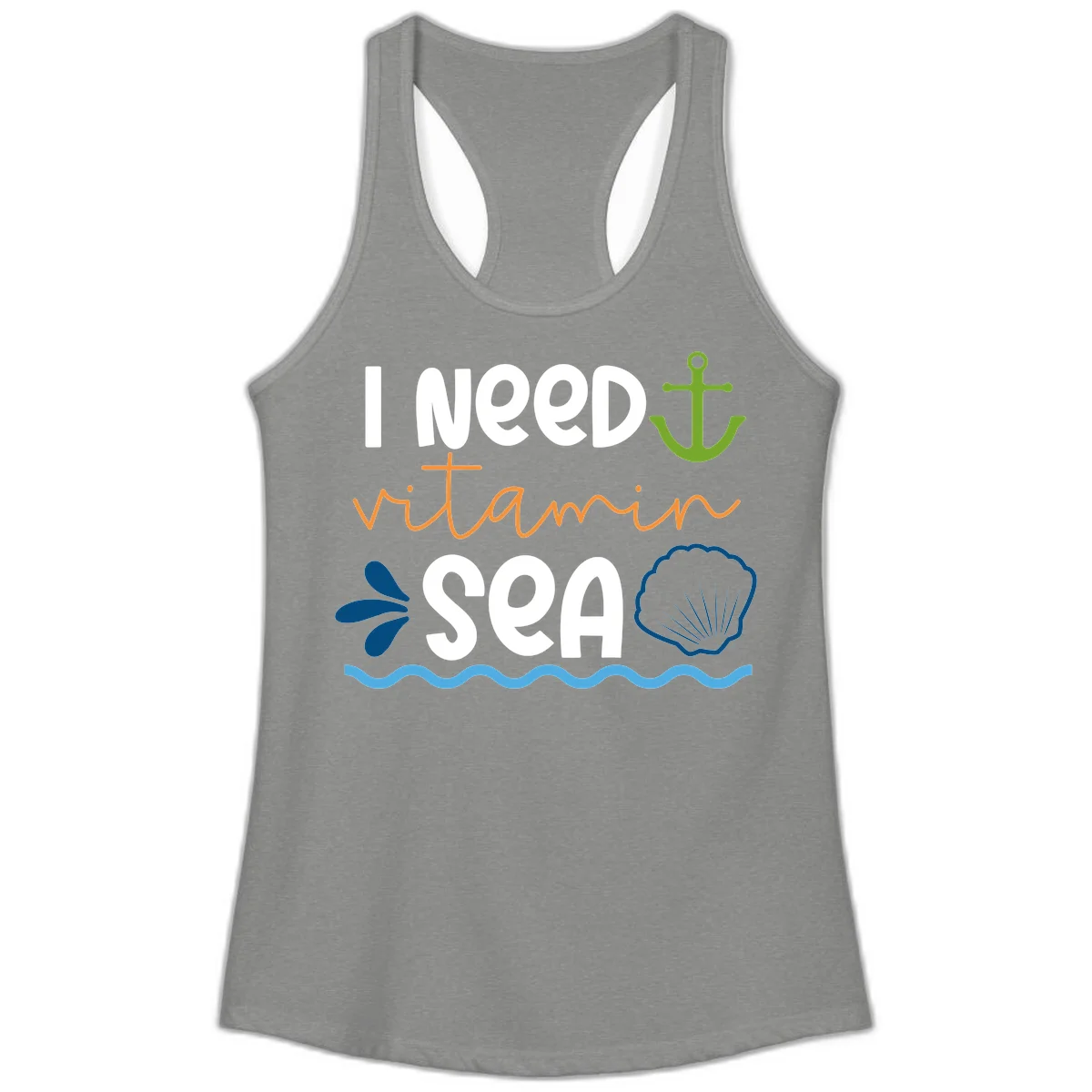 I Need Vitamin Sea Ladies Racerback Cruise Tank in Heather Grey