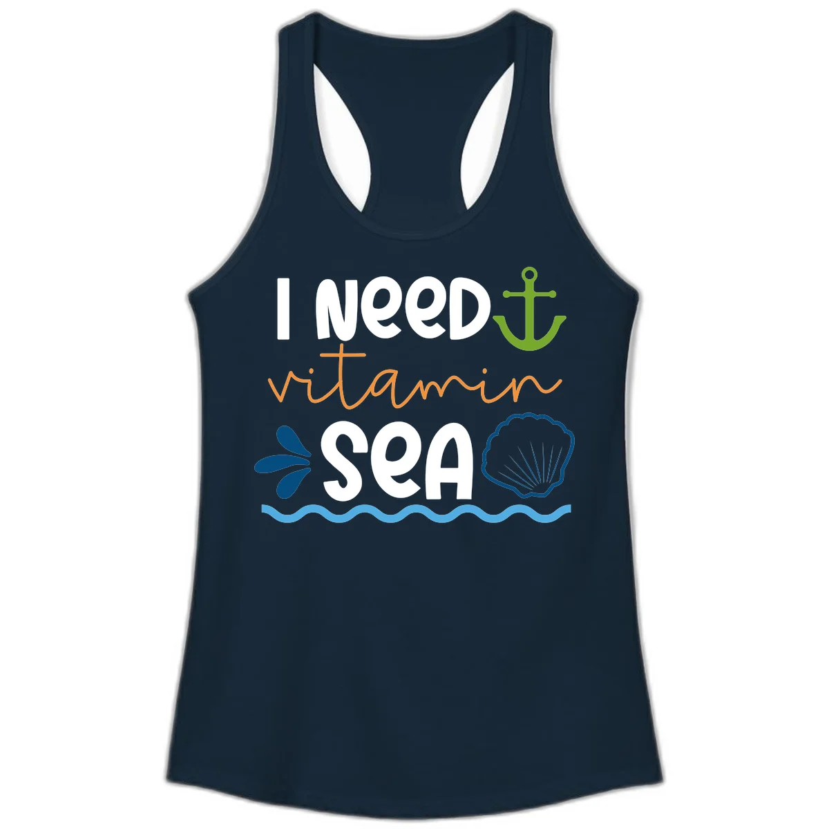 I Need Vitamin Sea Ladies Racerback Cruise Tank in Solid Midnight Navy