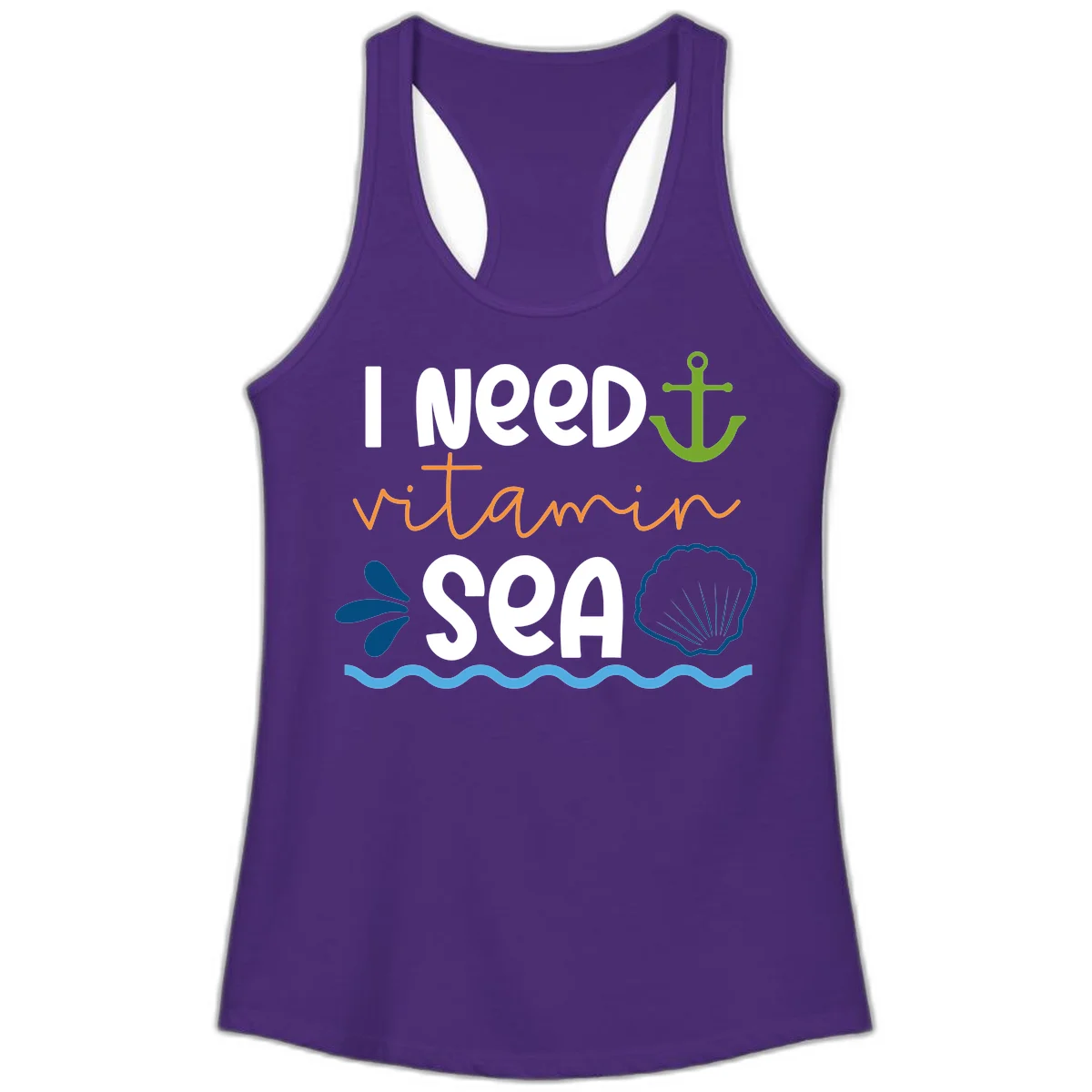 I Need Vitamin Sea Ladies Racerback Cruise Tank in Solid Purple Rush