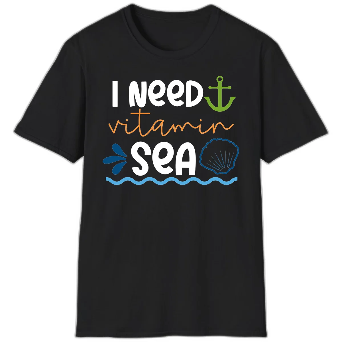 I Need Vitamin Sea Cruise Vacation T-Shirt for Ocean Lovers in Black