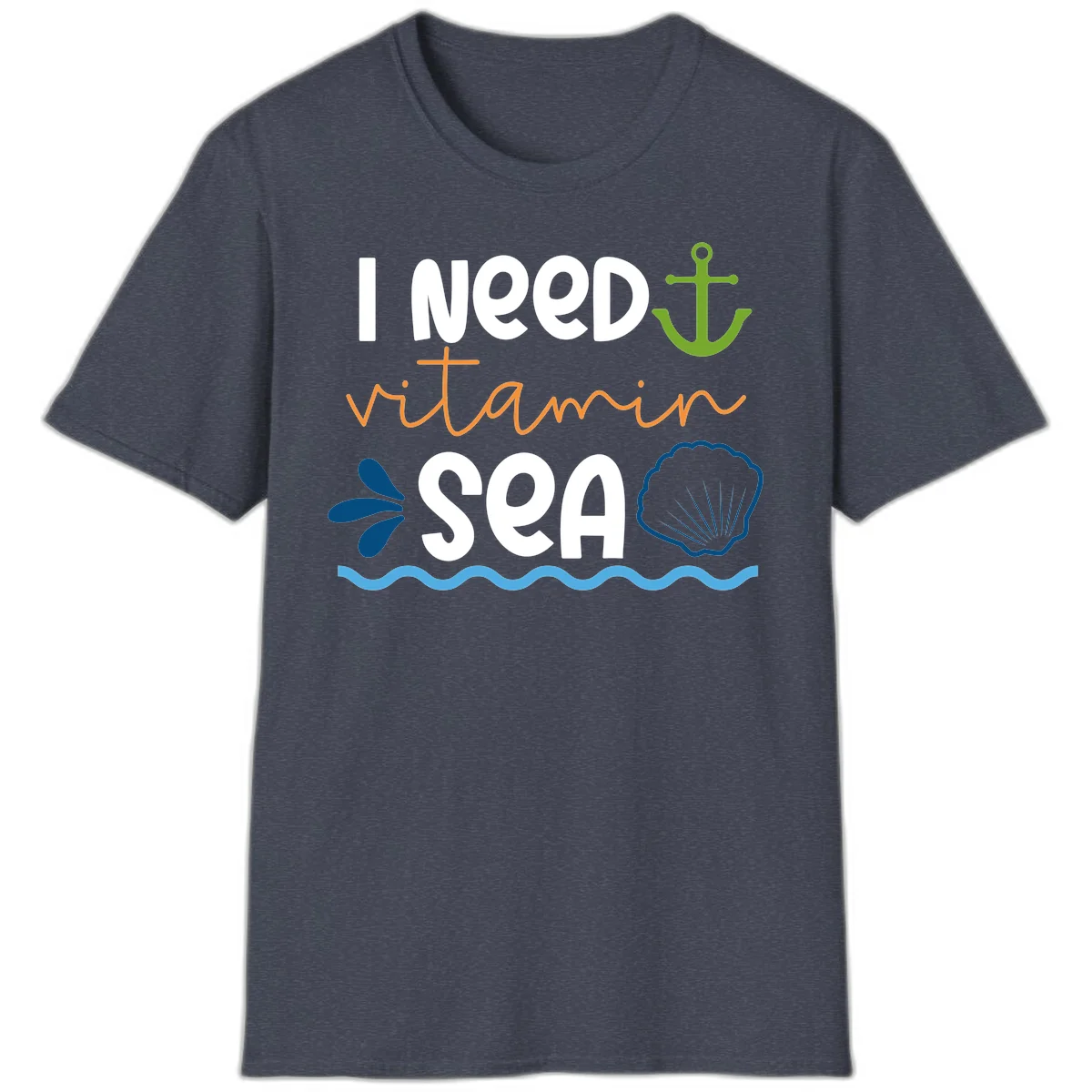 I Need Vitamin Sea Cruise Vacation T-Shirt for Ocean Lovers in Heather Navy