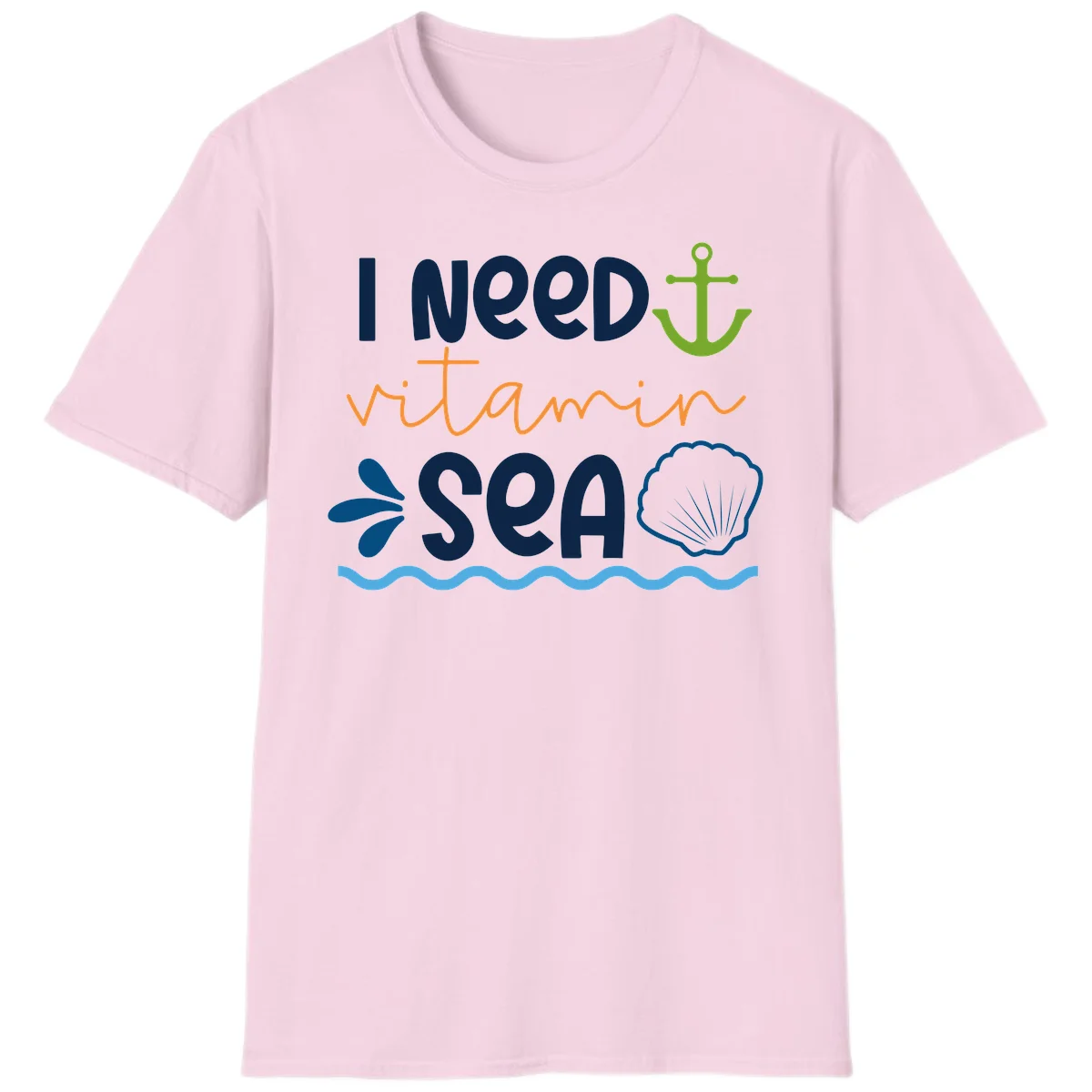 I Need Vitamin Sea Cruise Vacation T-Shirt for Ocean Lovers in Light Pink