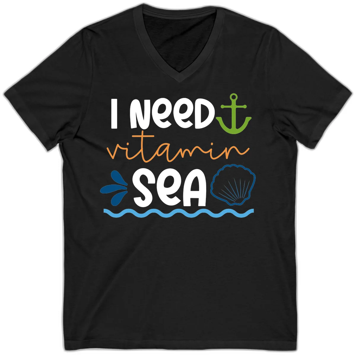 I Need Vitamin Sea V-Neck T-Shirt for Cruise Lovers in Black