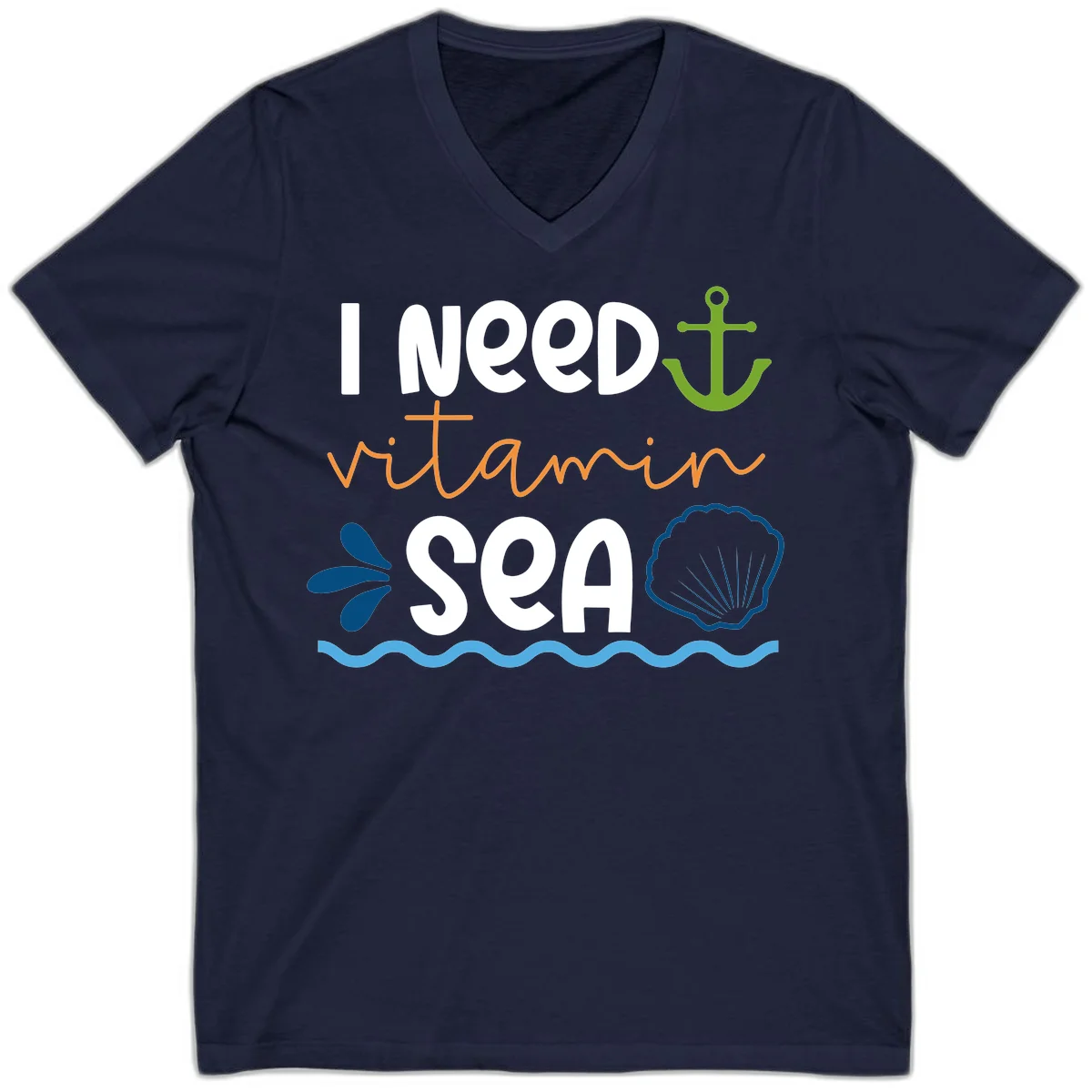I Need Vitamin Sea V-Neck T-Shirt for Cruise Lovers in Navy