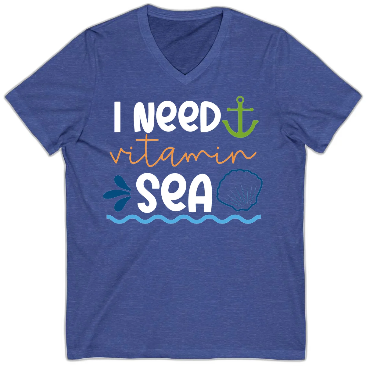 I Need Vitamin Sea V-Neck T-Shirt for Cruise Lovers in Heather True Royal