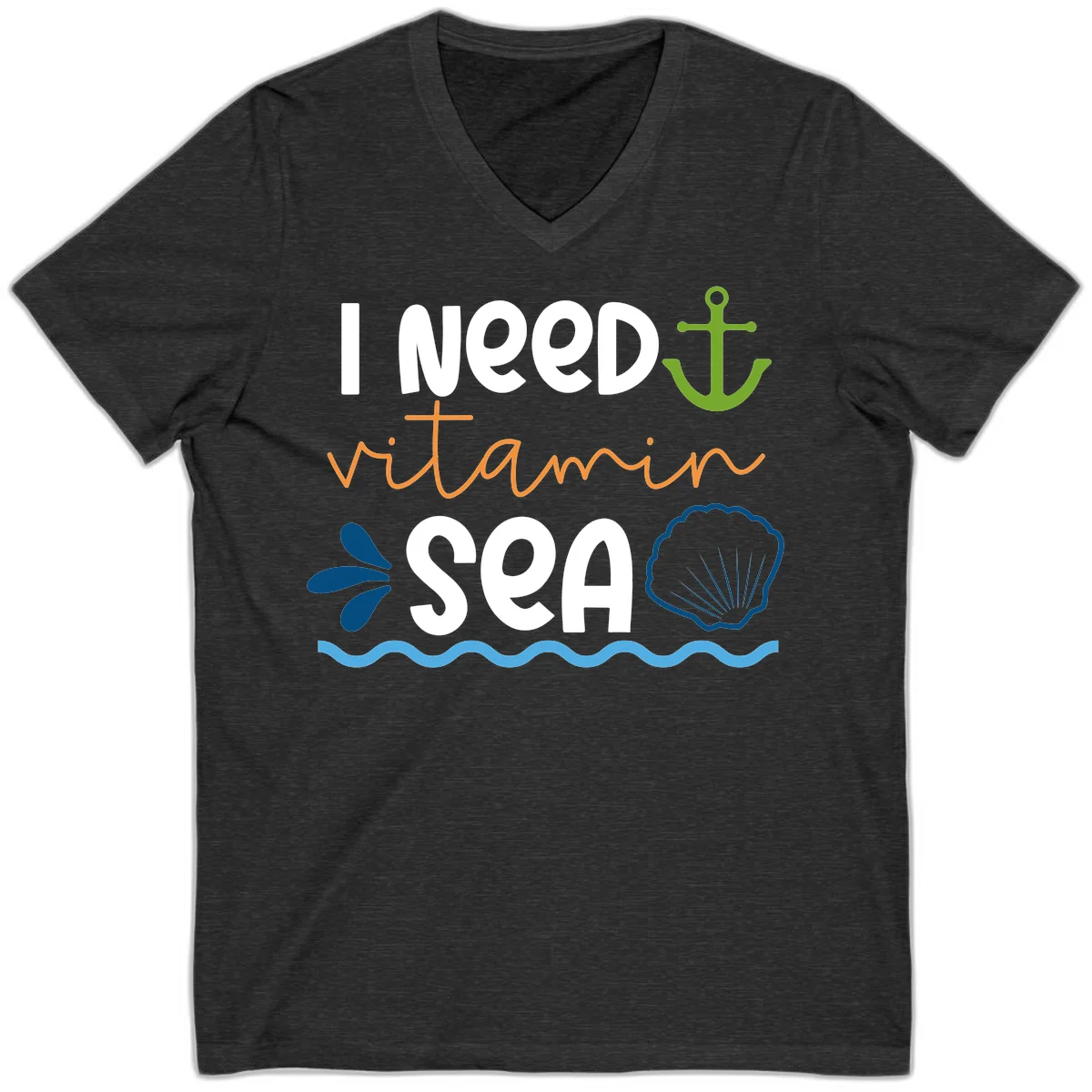 I Need Vitamin Sea V-Neck T-Shirt for Cruise Lovers in Dark Grey Heather