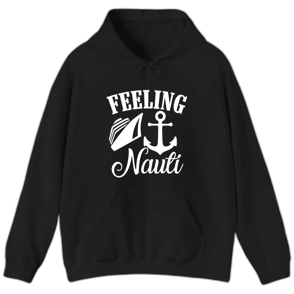 Feeling Nauti Anchor & Sailboat Hoodie in Black