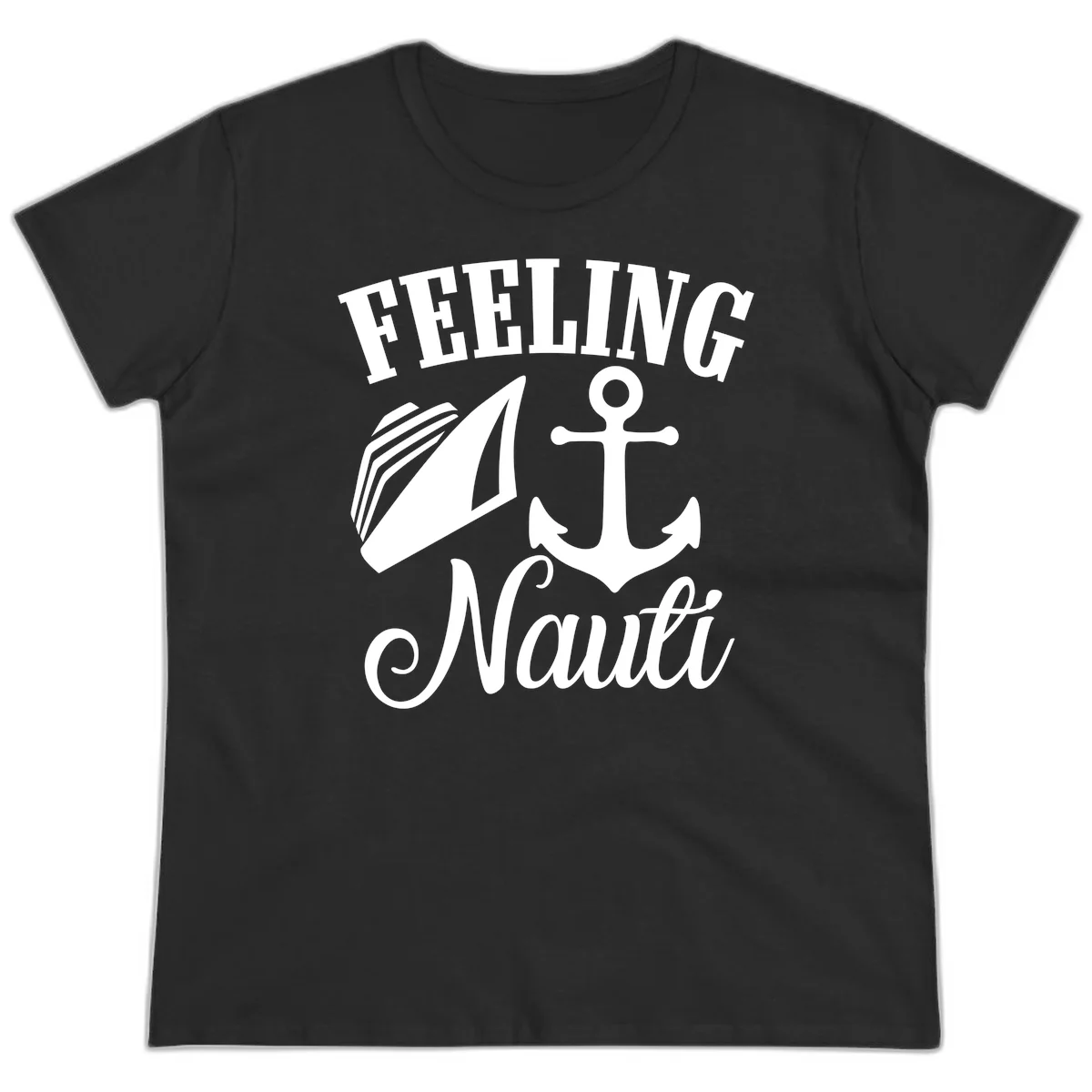 Feeling Nauti Anchor & Sailboat Ladies Tee in Black