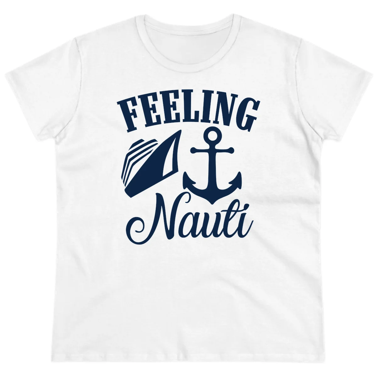 Feeling Nauti Anchor & Sailboat Ladies Tee in White