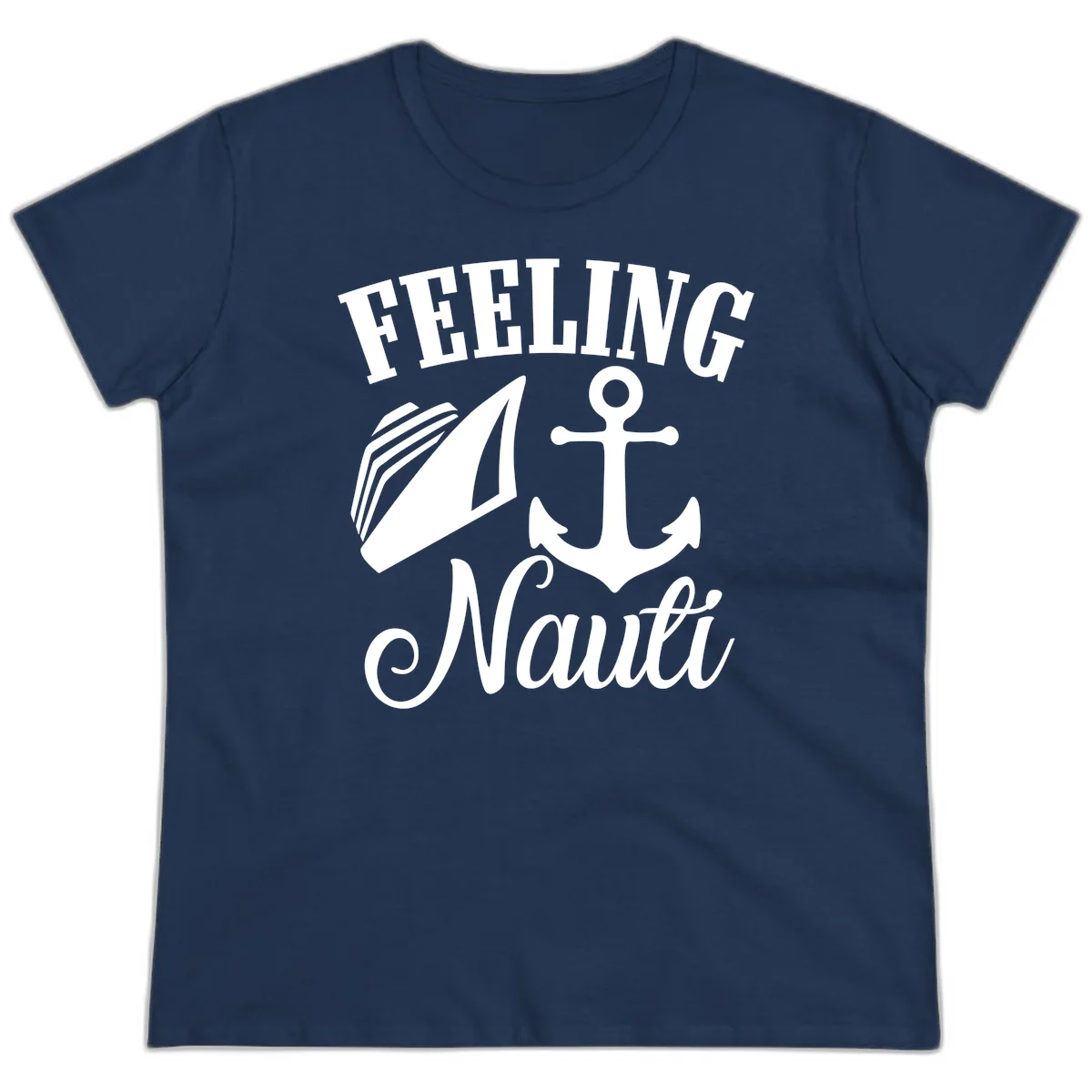 Feeling Nauti Anchor & Sailboat Ladies Tee in Navy