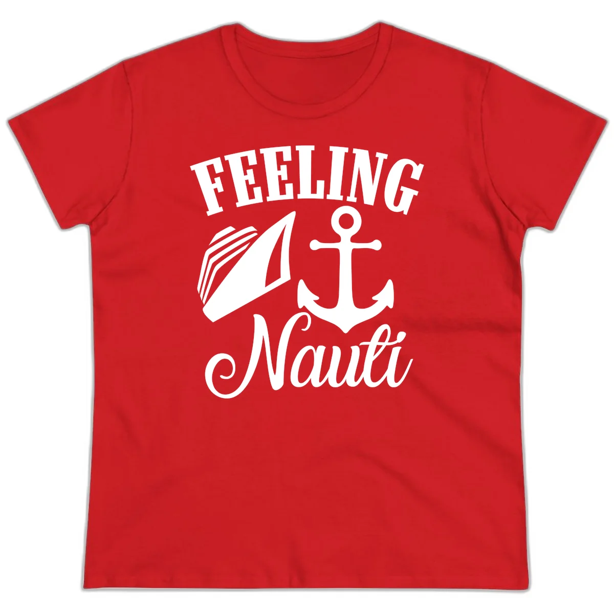 Feeling Nauti Anchor & Sailboat Ladies Tee in Red
