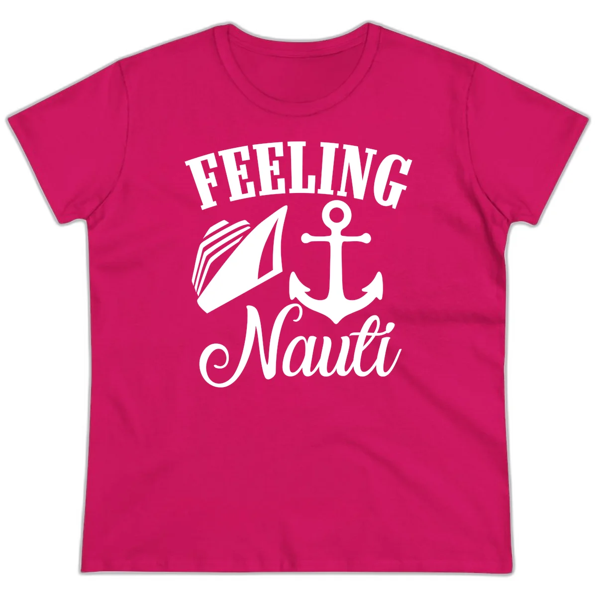 Feeling Nauti Anchor & Sailboat Ladies Tee in Heliconia