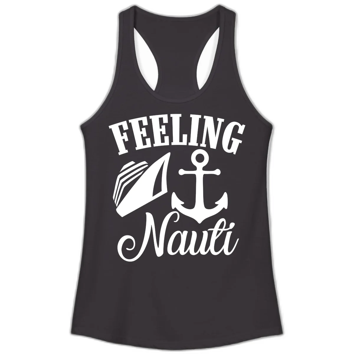 Feeling Nauti Anchor & Sailboat Ladies Tank in Black
