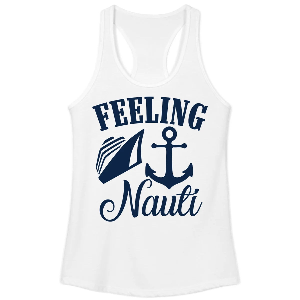 Feeling Nauti Anchor & Sailboat Ladies Tank in White