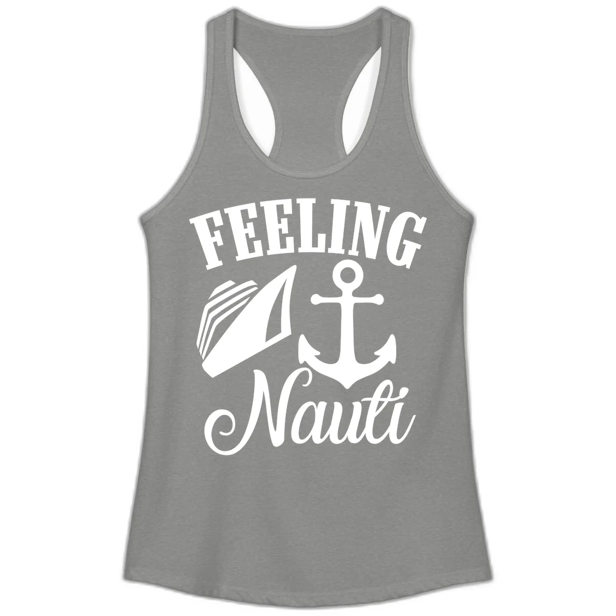 Feeling Nauti Anchor & Sailboat Ladies Tank in Heather Grey