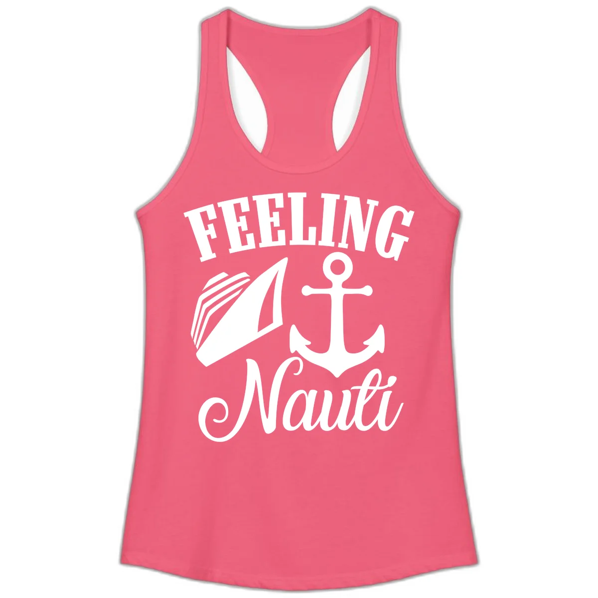 Feeling Nauti Anchor & Sailboat Ladies Tank in Hot Pink