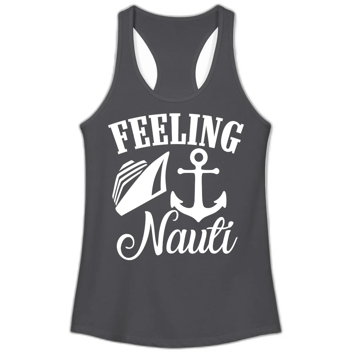 Feeling Nauti Anchor & Sailboat Ladies Tank in Solid Dark Gray