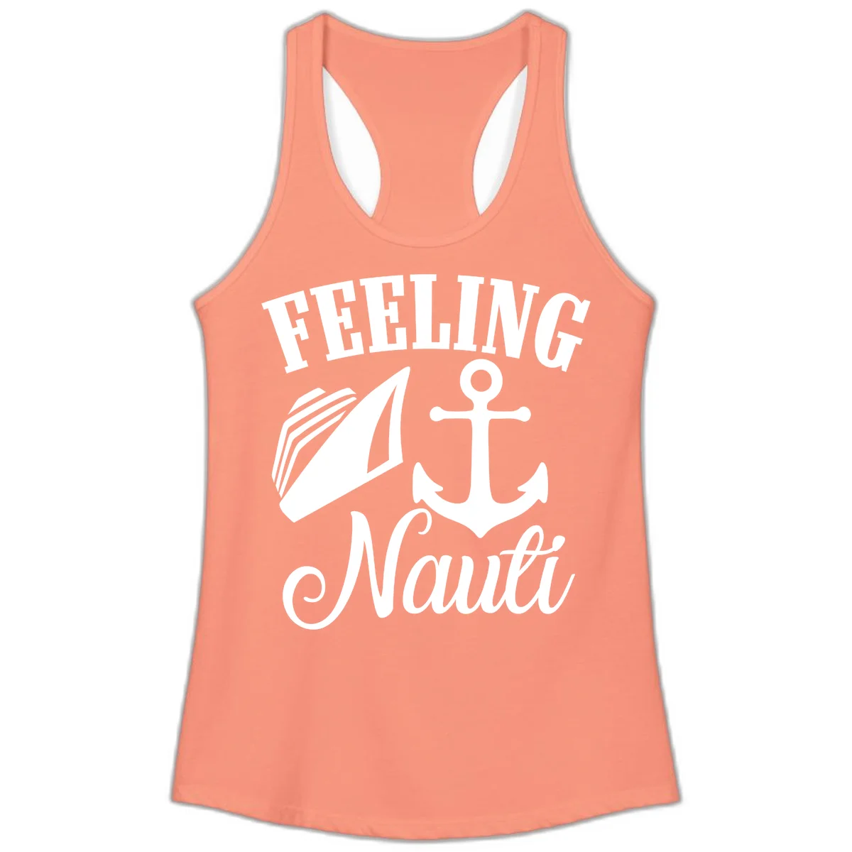 Feeling Nauti Anchor & Sailboat Ladies Tank in Solid Light Orange