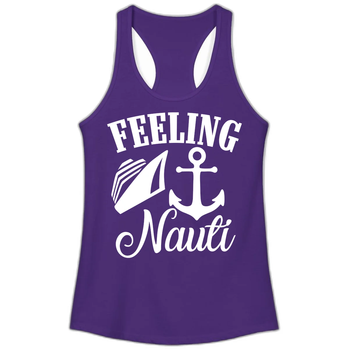 Feeling Nauti Anchor & Sailboat Ladies Tank in Solid Purple Rush