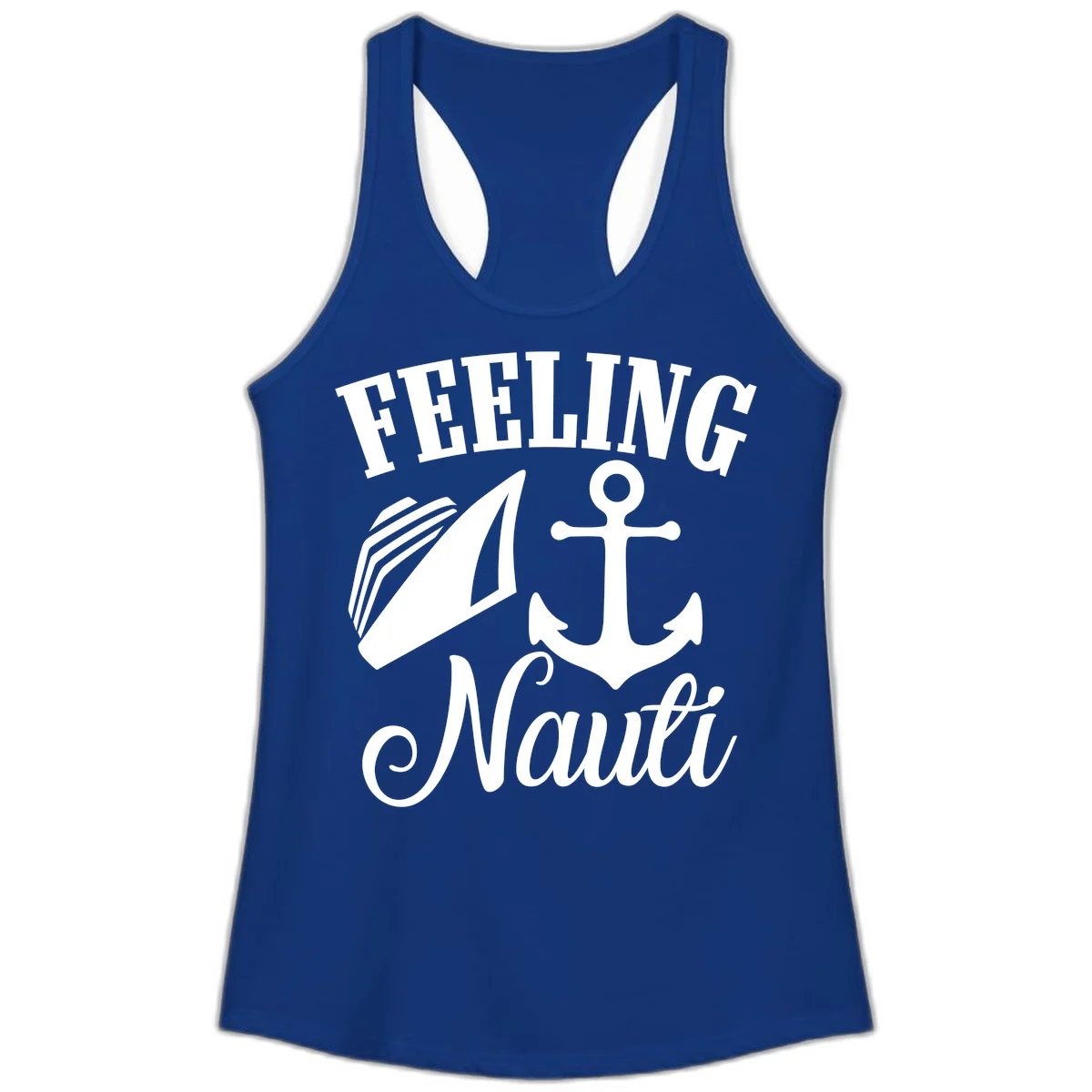 Feeling Nauti Anchor & Sailboat Ladies Tank in Solid Royal