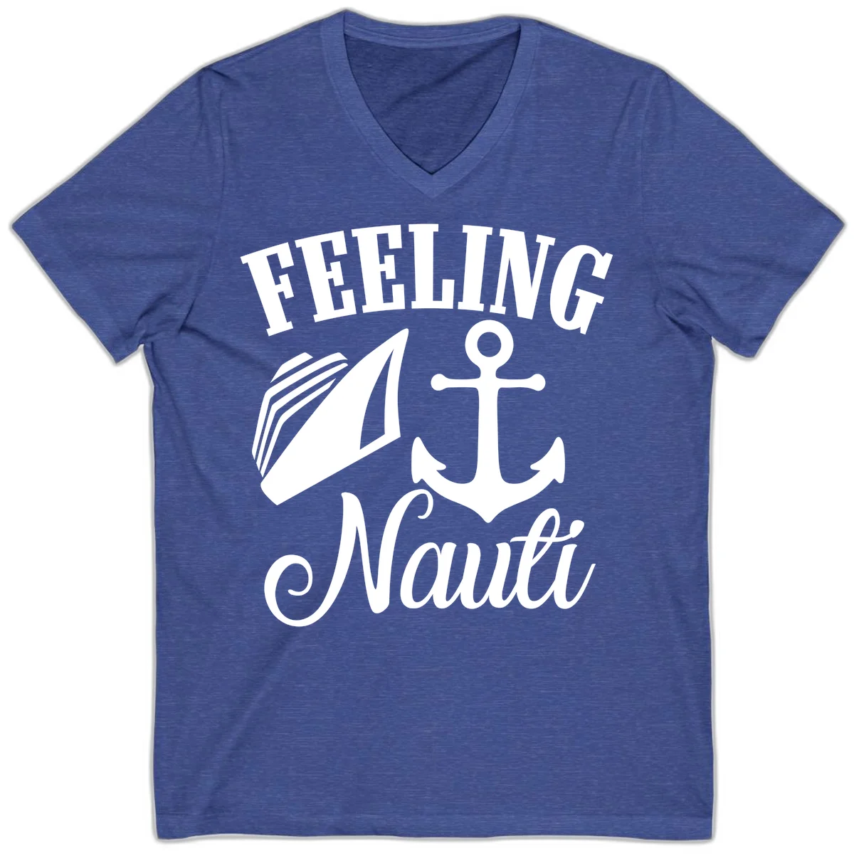 Feeling Nauti Anchor & Sailboat V-Neck in Heather True Royal